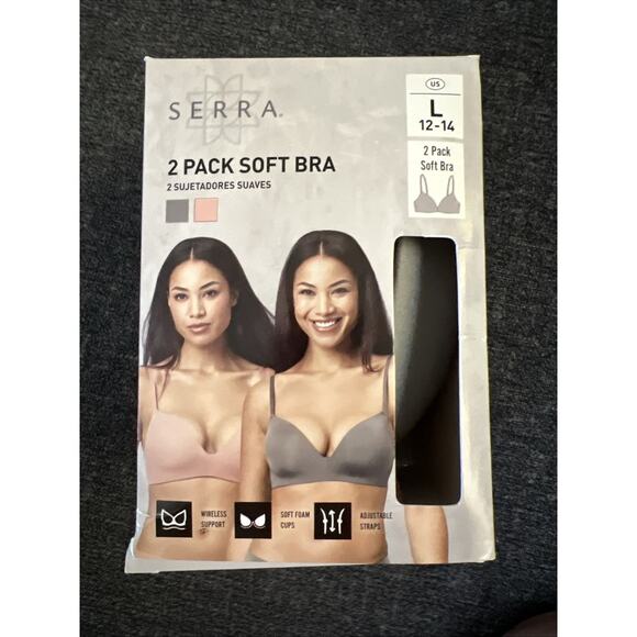 NWT Serra 2 Pack Soft Bra Size LG 12-14 Set of 2 Gray and Pink NEW IN BOX - Picture 1 of 11